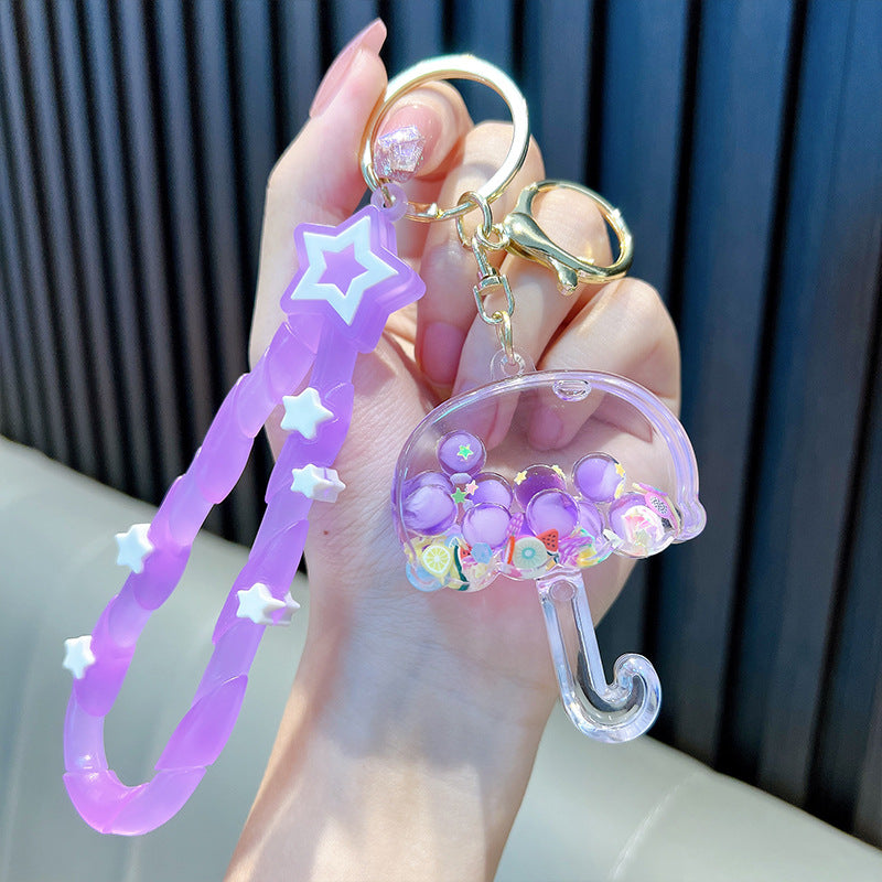 Wholesale Cartoon Oil Bubble Beads Umbrella Acrylic Quicksand Bottle Keychain